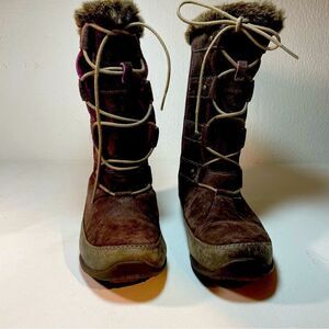 THE NORTH FACE Womens Abby IV Waterproof Suede Leather Boots US 6 Brown/Fuschia